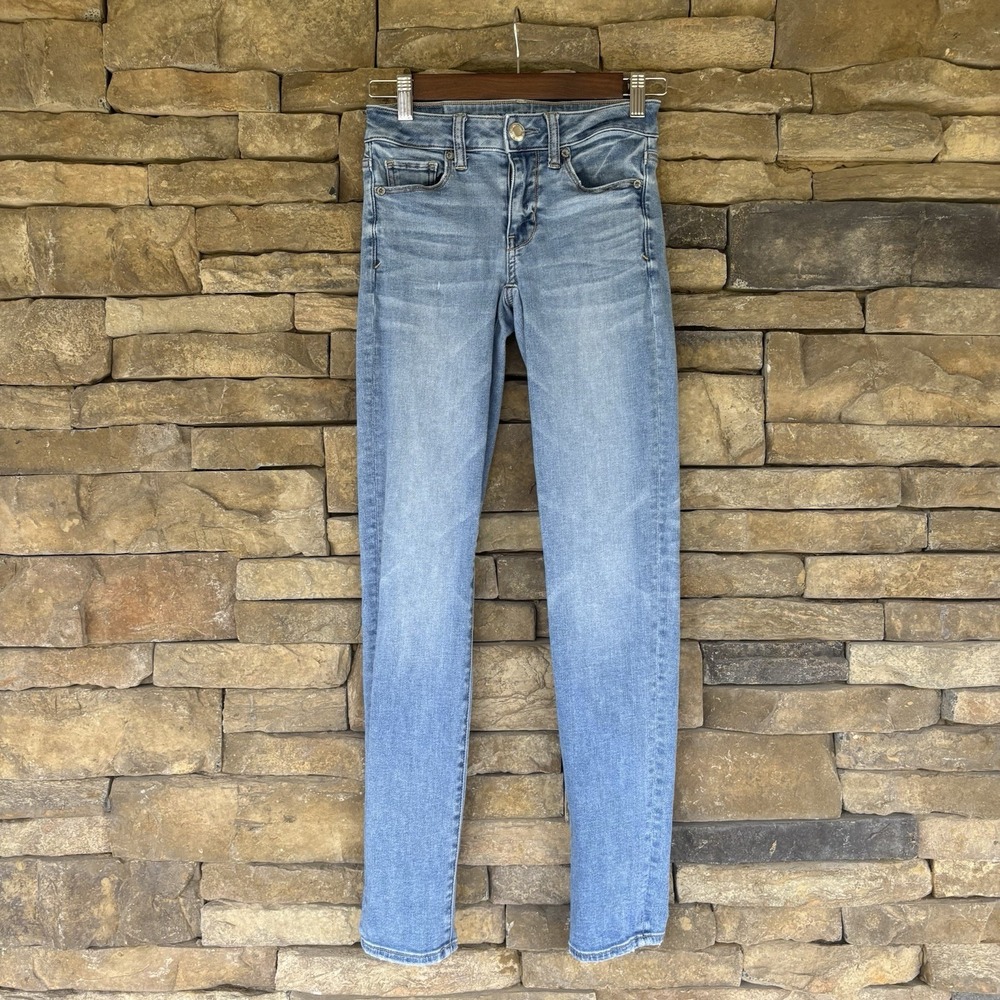 American Eagle Jeans Womens 00 Stretch Light Wash Low Rise Skinny Non Distressed